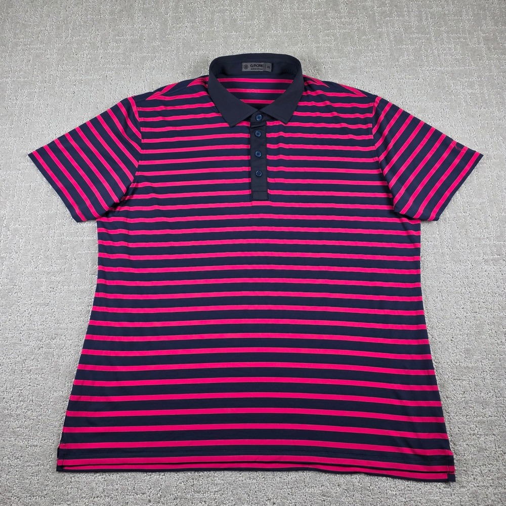 G/FORE Mens XL Golf Polo Shirt Navy Pink Striped Performance Stretch Wicking